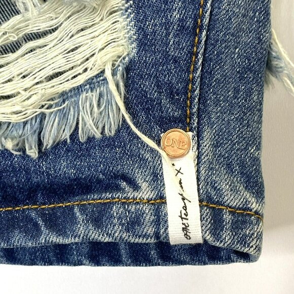 One X Oneteaspoon Skirt Women Size 27 Freelove Blue Jean Denim Distressed Pencil - Picture 2 of 5